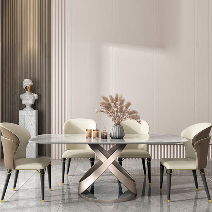 Dining Room Set Contemporary Sintered Stone Dining Table Rectangular Dining Table with Metal Base