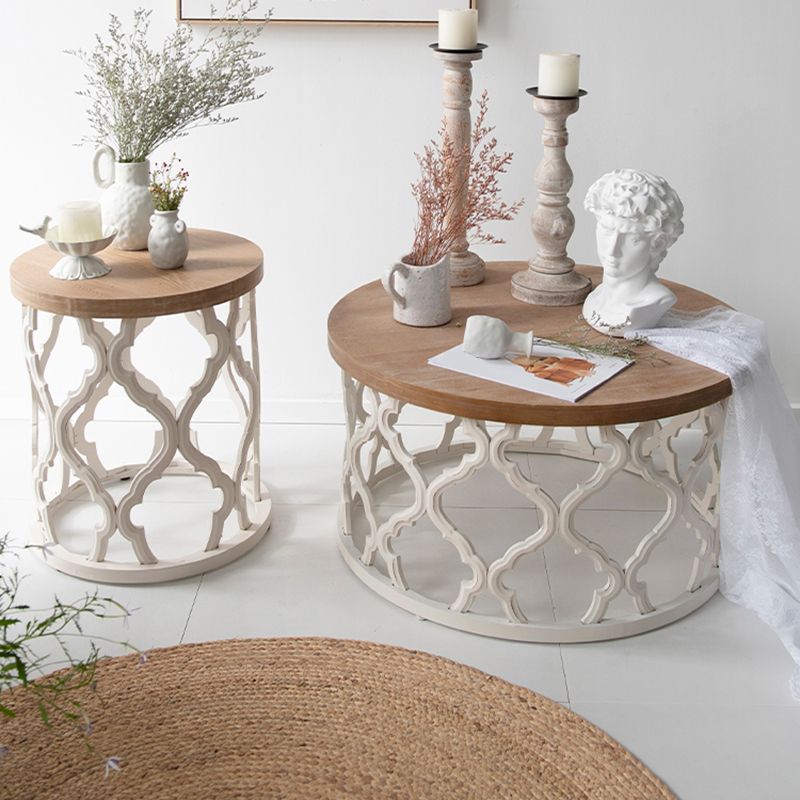 Rustic Style Antique Pedestal Coffee Table Round Wood Cocktail Table
