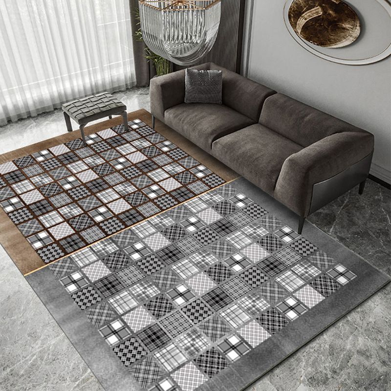 Brown Modern Rug Geometric Pattern Polyester Area Rug Non-Slip Area Carpet for Home Decor