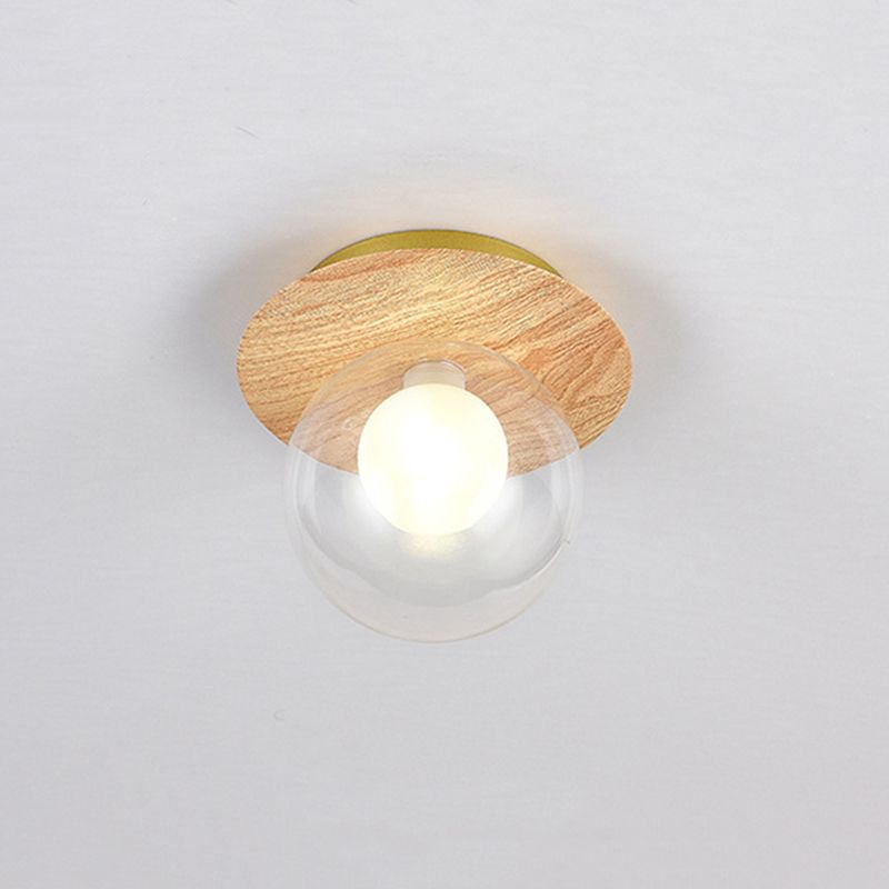 Wood Sphere Flush Mount Lights Contemporary Style 1 Light Flush Mount Lighting