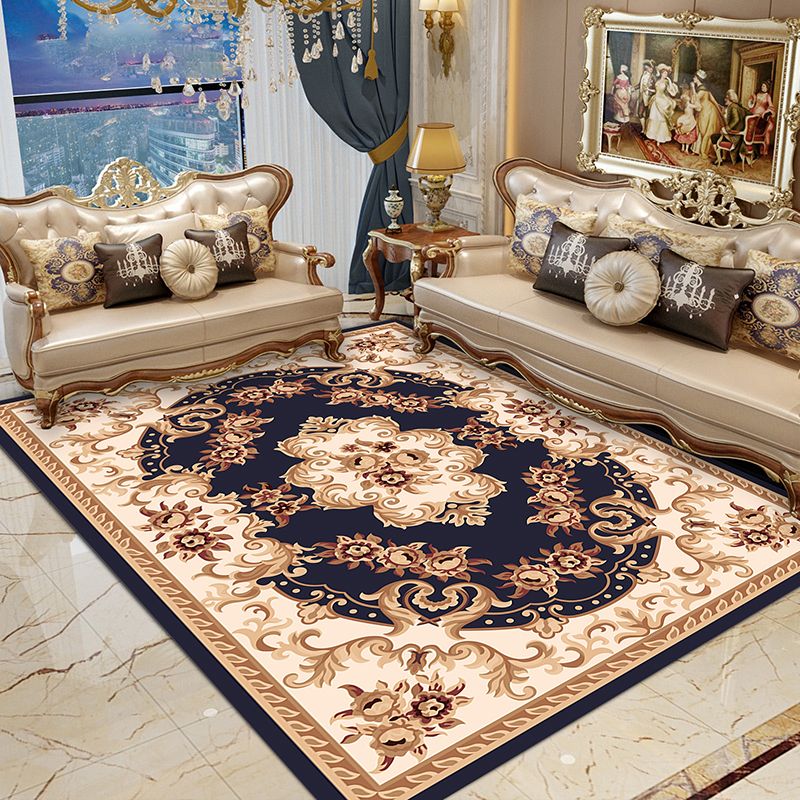 Navy Modern Rug Polyester Graphic Rug Non-Slip Backing Rug for Home Decoraion