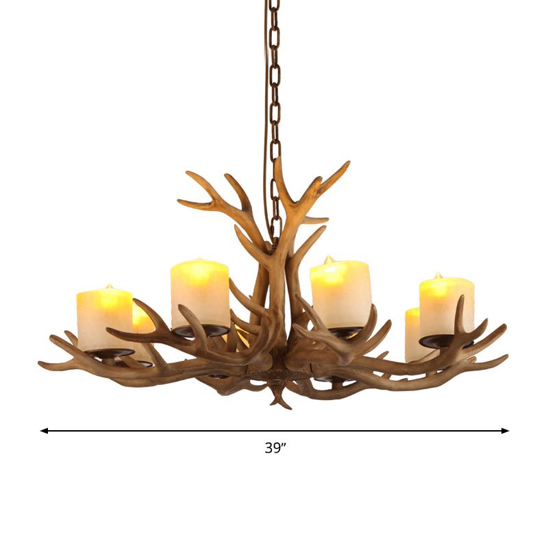 Brown Bell/Cylinder Chandelier Lighting Traditionalism Resin 6/8 Heads Living Room Suspension Pendant Lamp