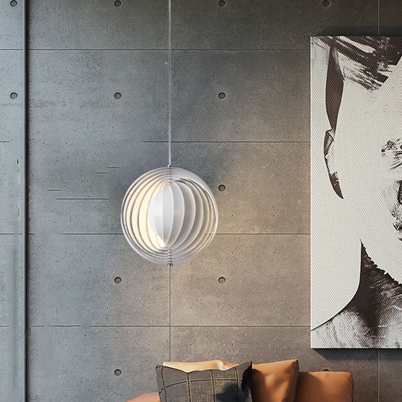 Simulated Eclipse Rotatable Ball Pendant Nordic Novelty Aluminum Single Lounge Hanging Light Fixture in White