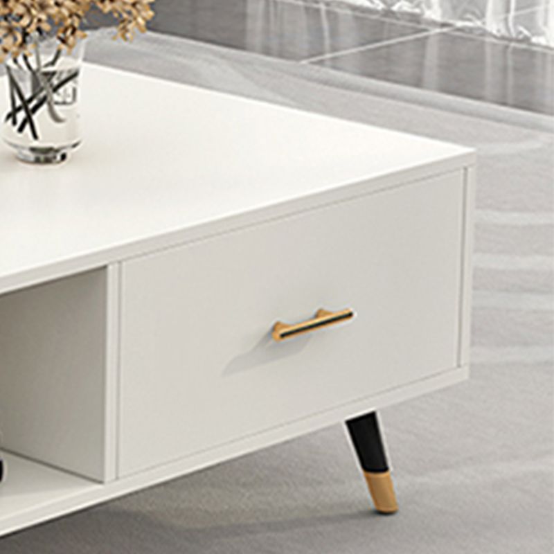 Modern Rectangular Coffee Table with Storage Wooden 4 Legs Cocktail Table