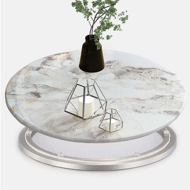 Glam Round Shape White Table Sintered Stone Standard Dining Table with Pedestal Base
