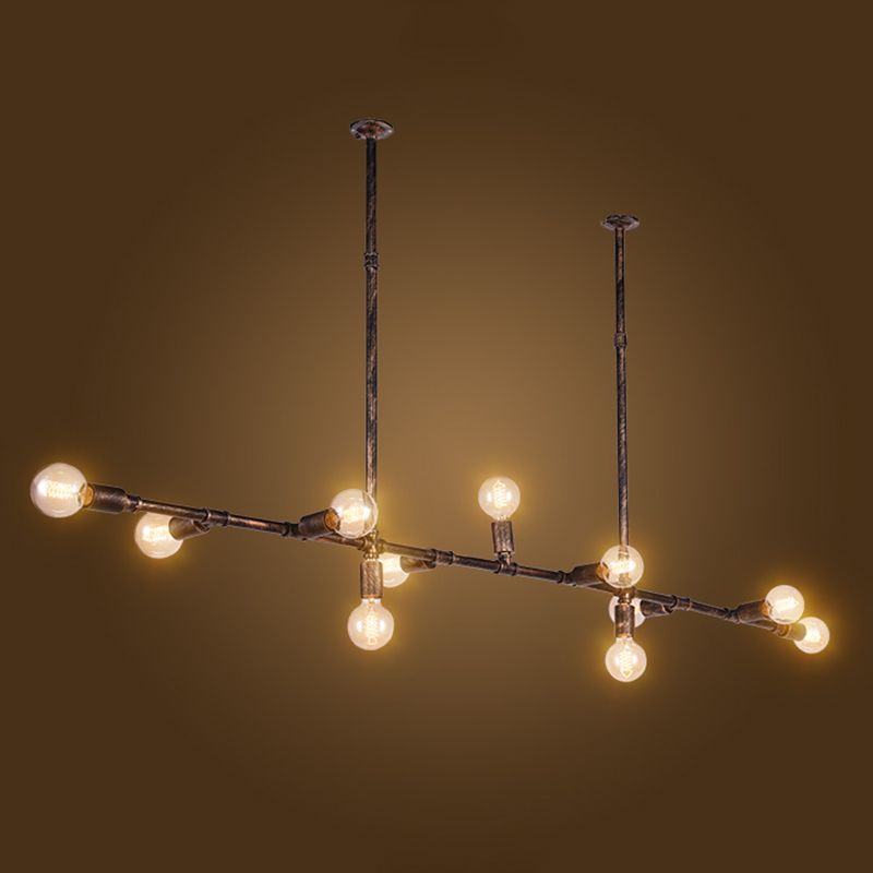 Bronze Water Pipe Island Light Fixture Vintage Iron Living Room Ceiling Pendant Light