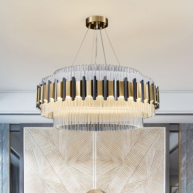 LED -kreisförmige Kronleuchterbeleuchtung zeitgenössischer klarer Kristallrohre Deckenleuchte für Salon