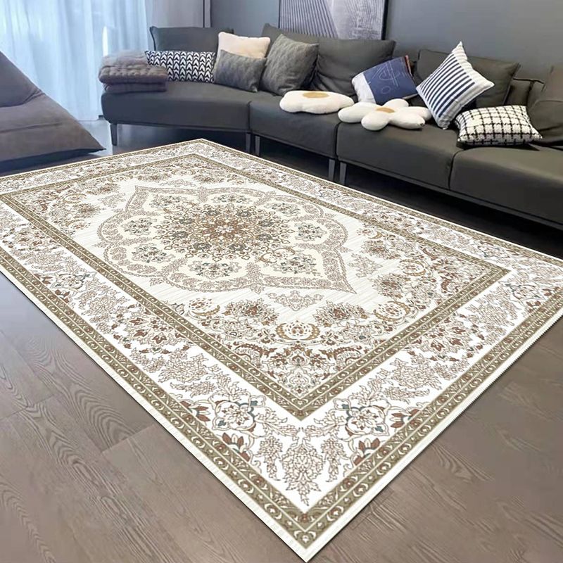 Dark Gray Medallion Rug Polyester Retro Rug Washable Rug for Living Room