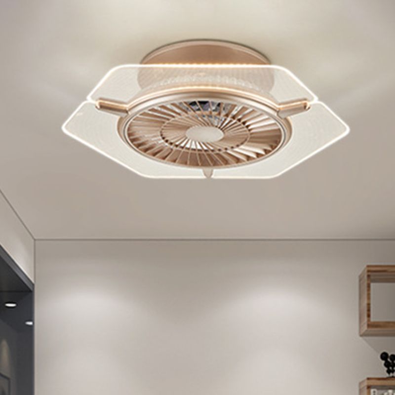 Gold/Silber -LED -Deckenlüfter Beleuchtung Modernismus Metall Rund/Sechseck Semi Flushmount für Wohnzimmer, 23,5 "breit
