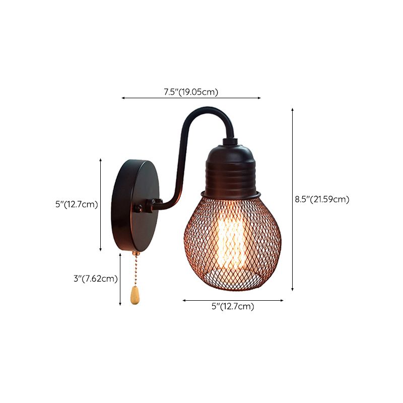 Industrial Wall Sconce Ball Shape Wall Light with Metal Shade for Bedroom