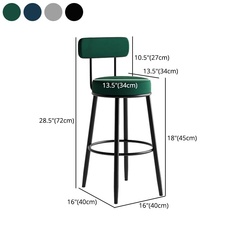 Industrial Backrest Counter Stool Iron Cafe Bar Stool with Pedal and Velvet Cushion