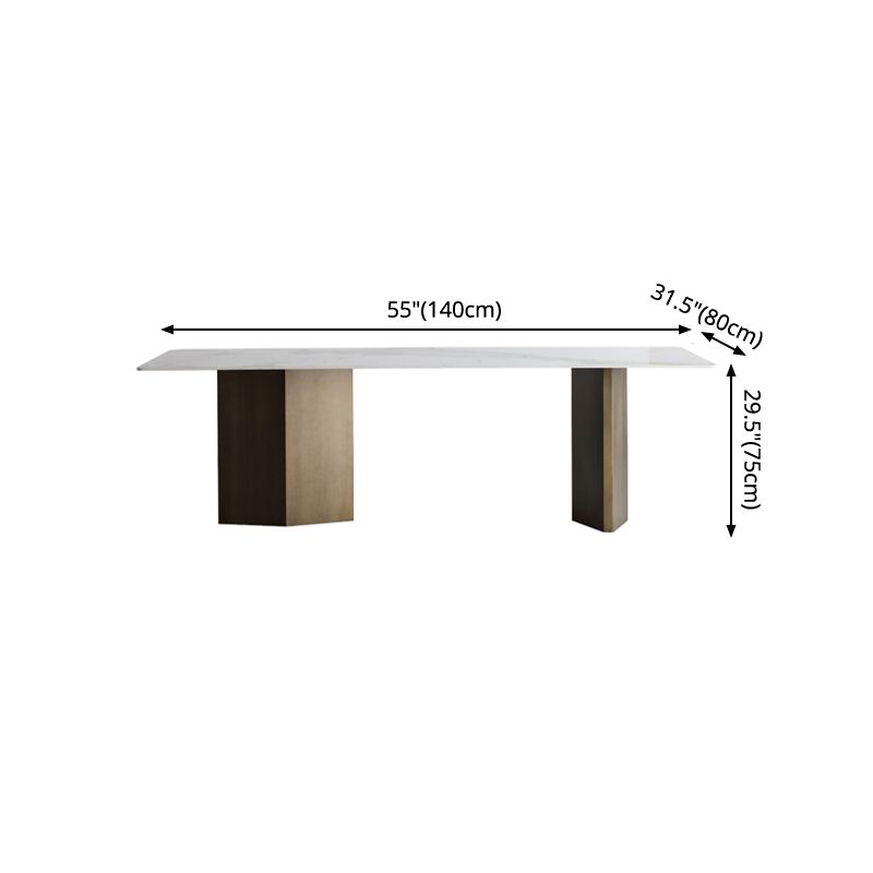 Mesa rectangular de lujo tradicional de metal Mesa de piedra sinterizada blanca