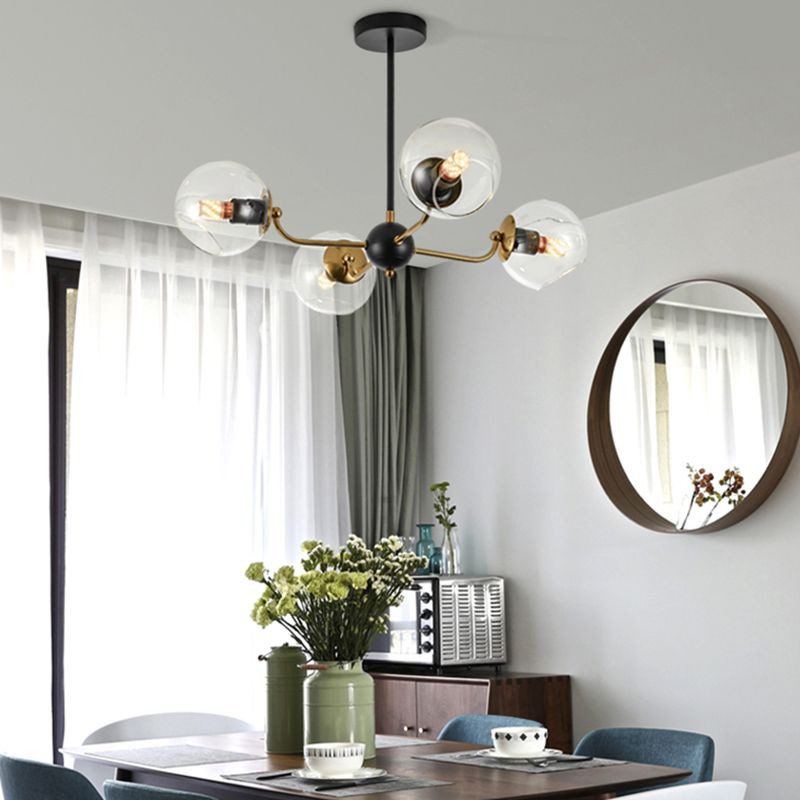 Eenvoud Kroonluchter Lichte bevestiging met bolvormige glazen schaduw metalen hangende plafondlampen