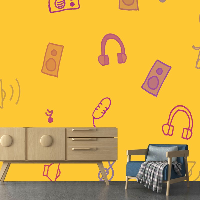 Illustration Stain Resistant Wallpaper Musical Notes Living Room Wall Mural