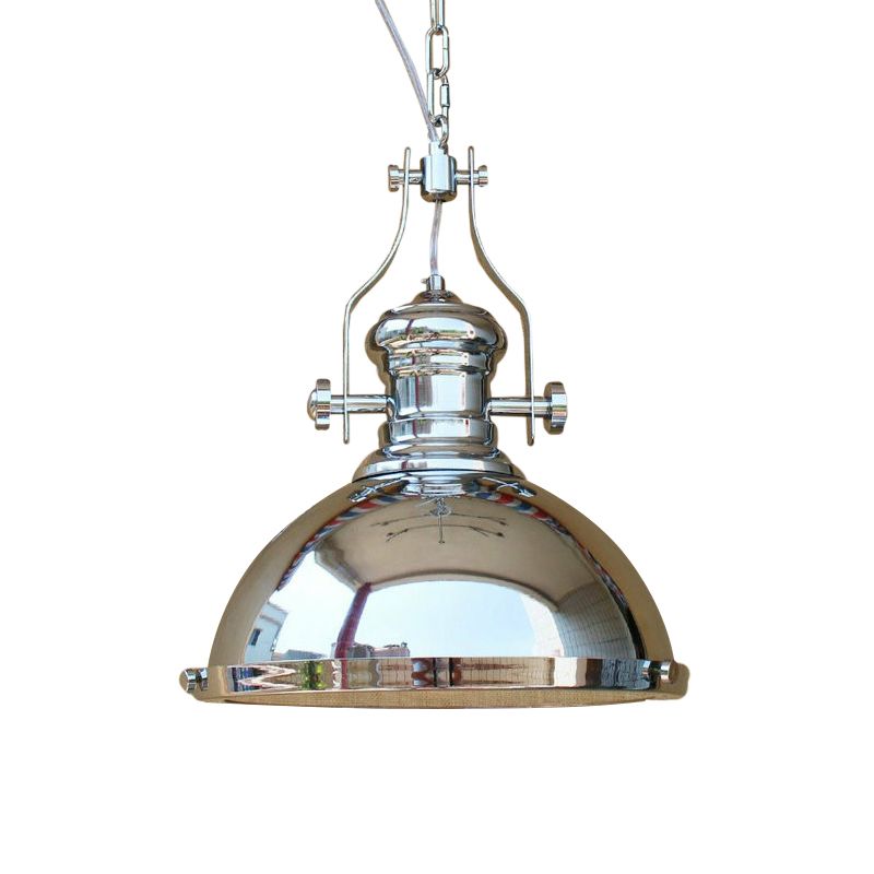 Farmhouse Cloche/Bowl Pendant Light 1 Head Metal Hanging Ceiling Light in Bronze/Chrome with Handle