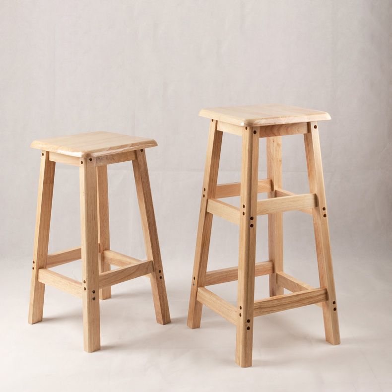 Contemporary Backless Square Seat Indoor Solid Wood Bar Stool