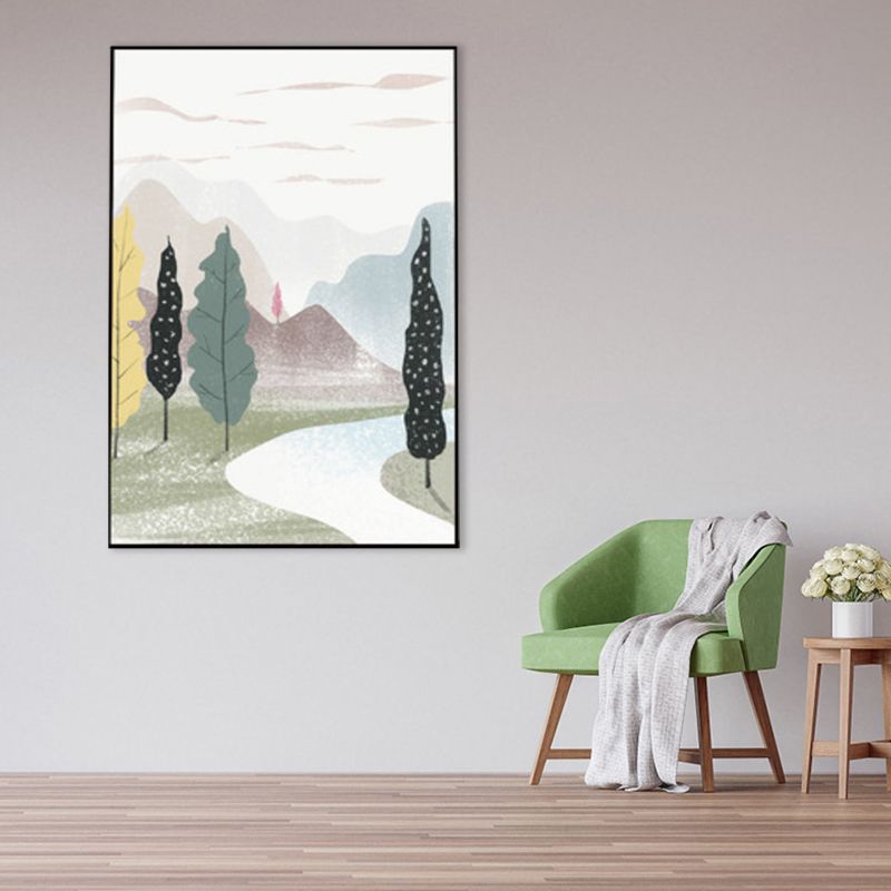 Scandinavisch landschap bos canvas print pastel kleur getextureerde muur kunst decor voor woonkamer