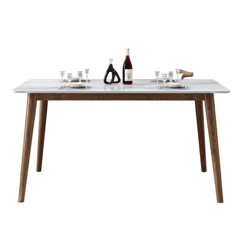 Mesa de comedor de piedra sinterizada con 4 patas, base de madera de fresno, mesa rectangular para el hogar