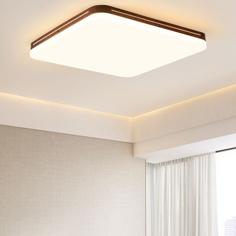 LED Wood Modern Flush Mount Geometric Shape Ceiling Light with Acrylic Shade for Bedroom