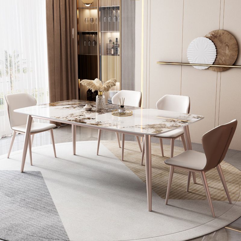 Nordic 1/2/5/7 Pieces Furniture Rectangle Stone Dining Table Set in White