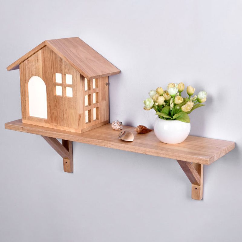 Wooden House-Shape Wall Light Fixture Modern LED Wood Wall Mounted Light Fixture