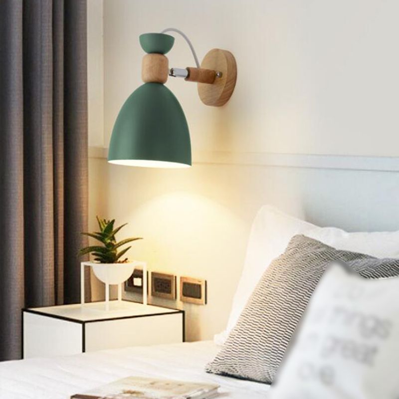 Nordic Metal Wall Light Geometric Colorful Wall Sconce with Wood for Living Room