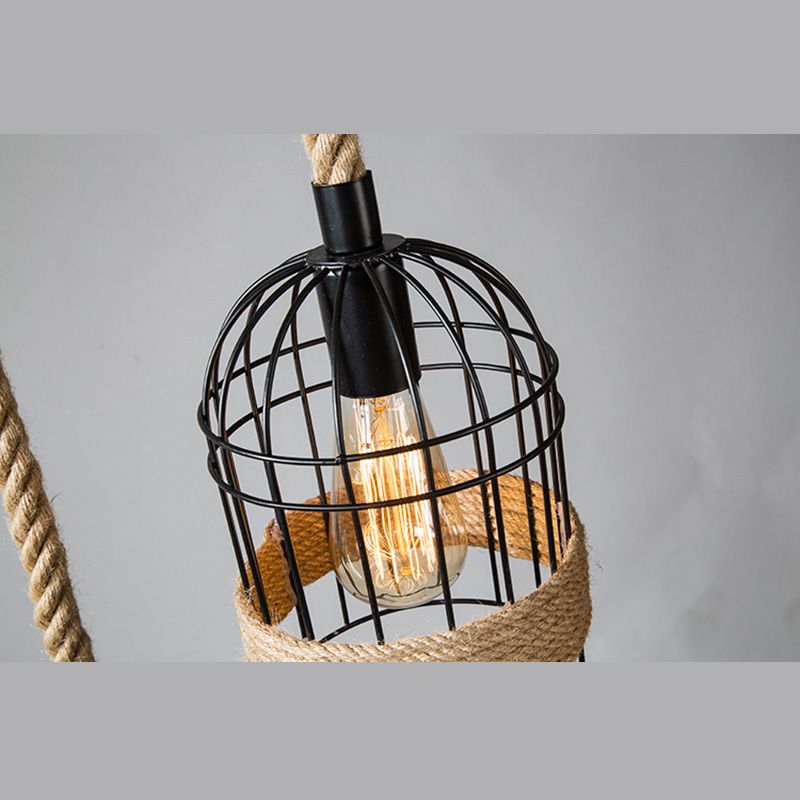 Birdcage Island Chandelier Lights Industrial Rope Chandelier Lighting Fixtures for Dining Table
