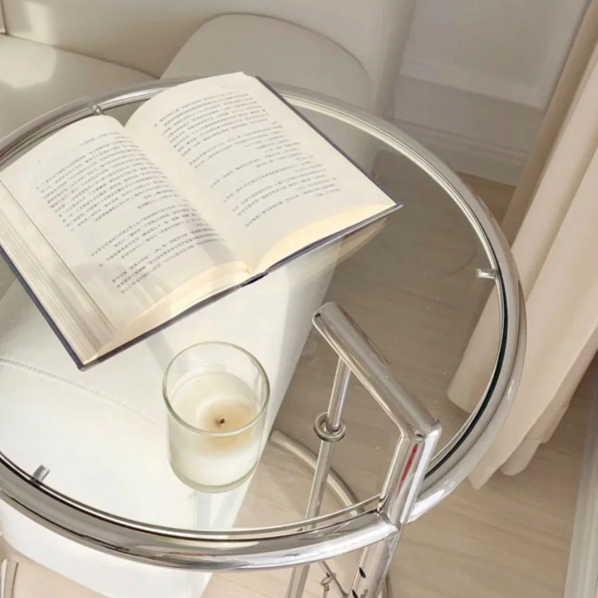 Modern Glass Top Abstract Round Living Room Accent Side Table