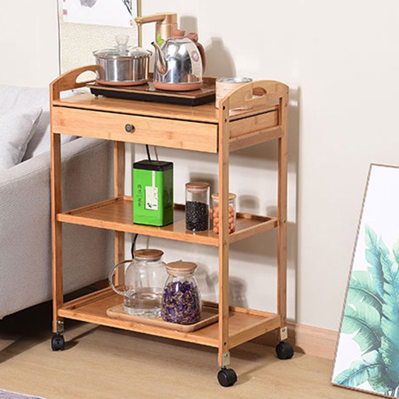 Rolling Kitchen Trolley Rectangular Bamboo Wooden Prep Table