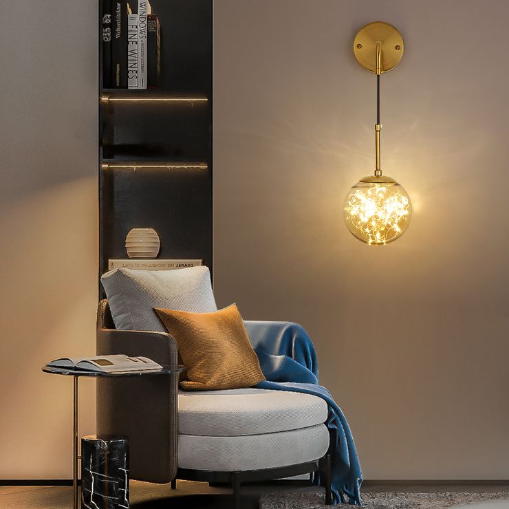 Modern Luxury Globe Wall Sconce 1-Light Wrought Iron LED Wall Light for Living Room