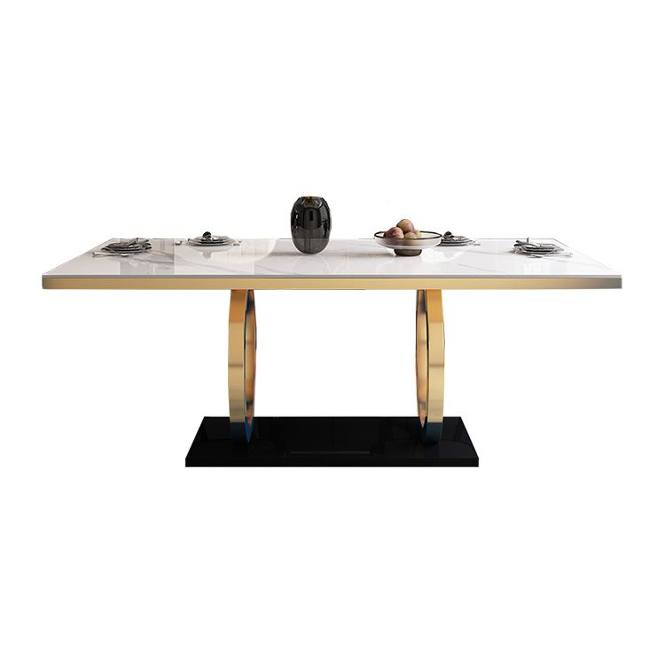 Table de salle à manger rectangulaire de luxe traditionnelle, table de dîner en pierre avec base à tréteaux