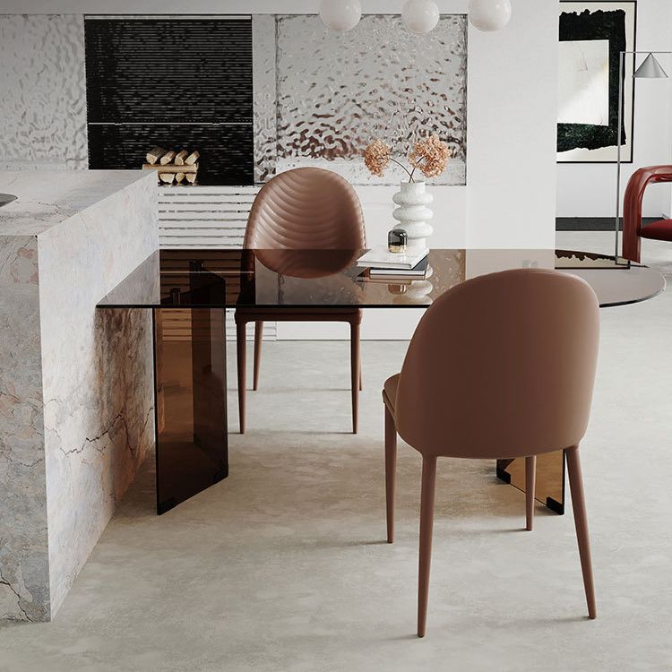 Free Form Tempered Glass Table for Restaurant Modern Table with Double Pedestal