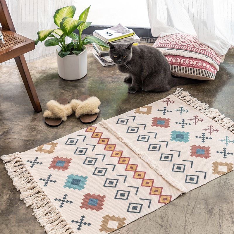 Novelty Multicolored Geometry Rug Cotton Bohemia Carpet Pet Friendly Rug for Indoor