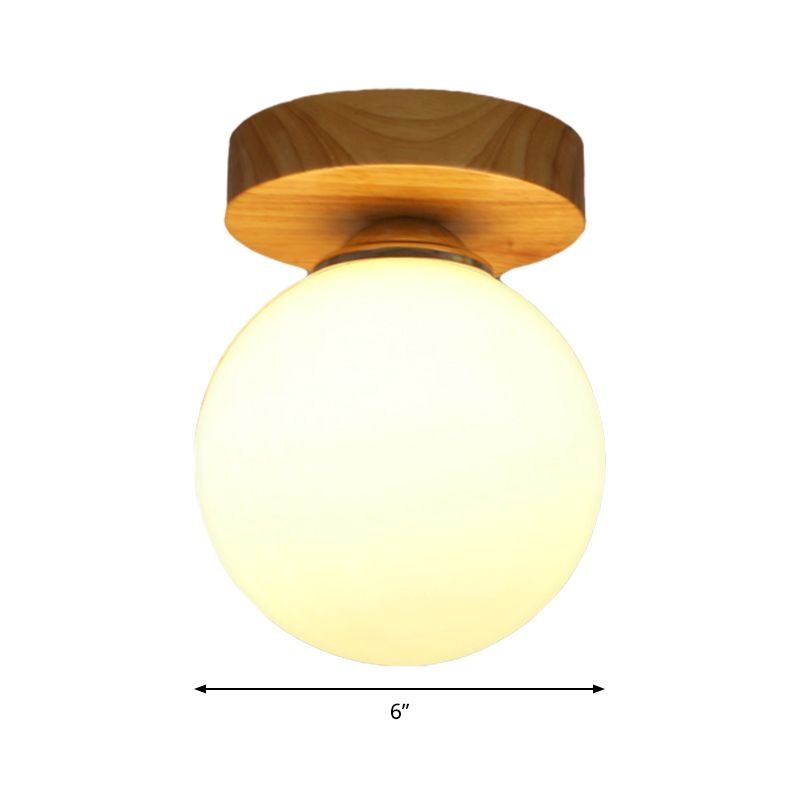 Contemporary Sphere Flushmount Light Milk Glass 1 Light White Ceiling Lamp für Hallway