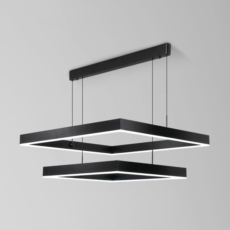 Squared Shade Chandelier Lights Modern Metal 2-Light Chandelier Lighting Fixtures in Black