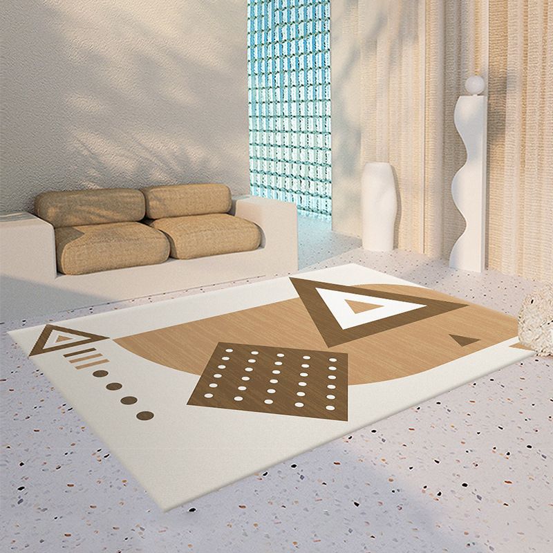 Dark Brown Casual Rug Polyester Color Piece Rug Stain Resistant Rug for Living Room