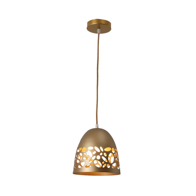 Domed Metal Ceiling Light Post Modern 1-Bulb Gold Finish Pendant with Hollow Out Design