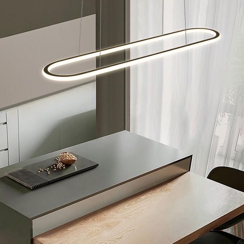 Minimalist Oval Island Lighting Fixture Metal Dinning Room LED Island Ceiling Light