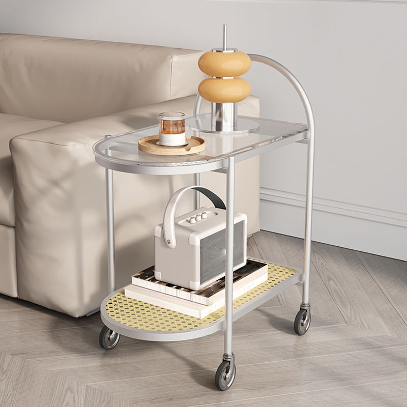 30.3" Tall Tray Top Side Accent Table Elliptical Glass Top End Table with Casters