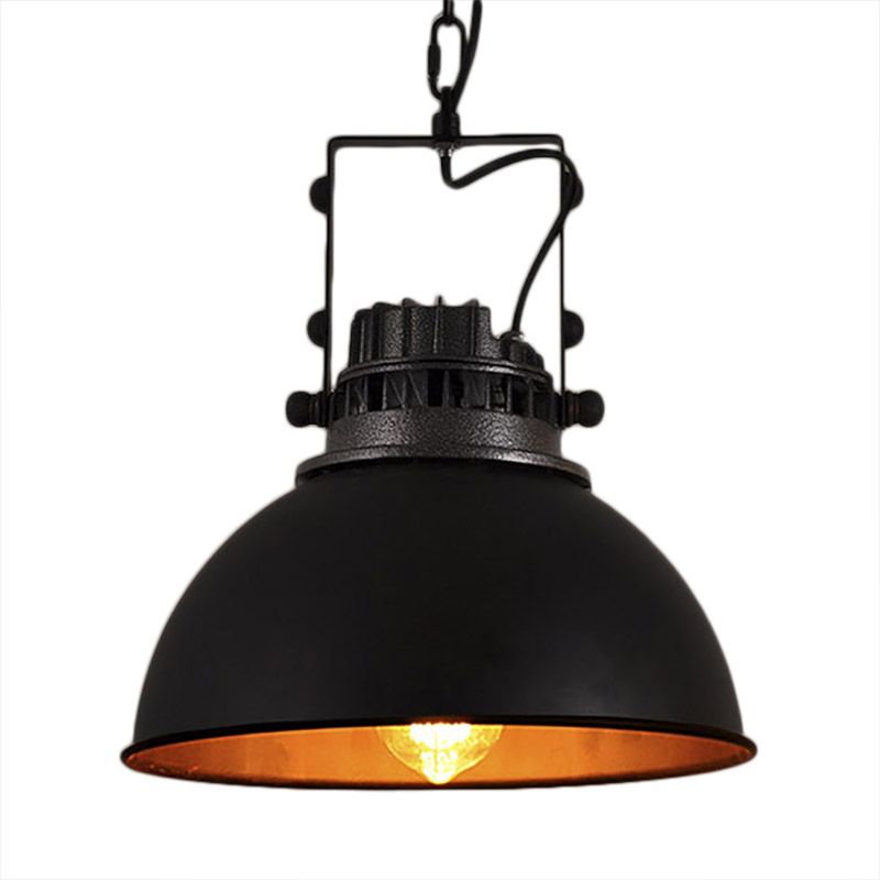 Dome Shade Restaurant Pendant Light Fixture Industrial Metal 1 Bulb Black Hanging Ceiling Light