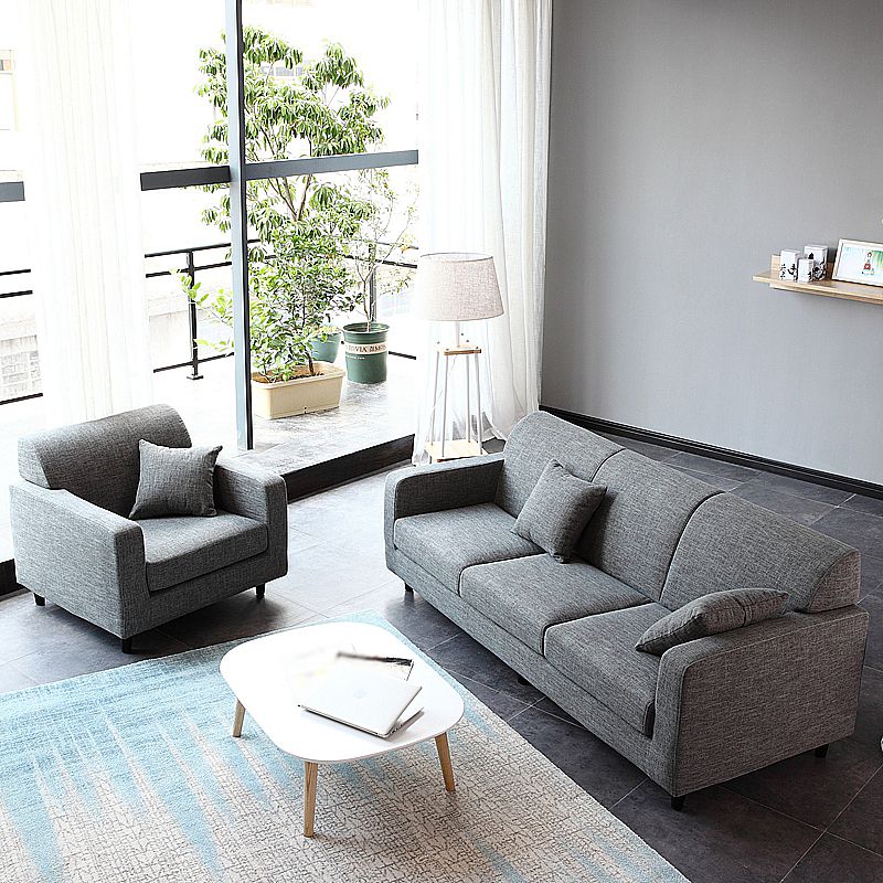 Contemporary Velvet/Linen Couch Square Arm Sofa with Loose Back