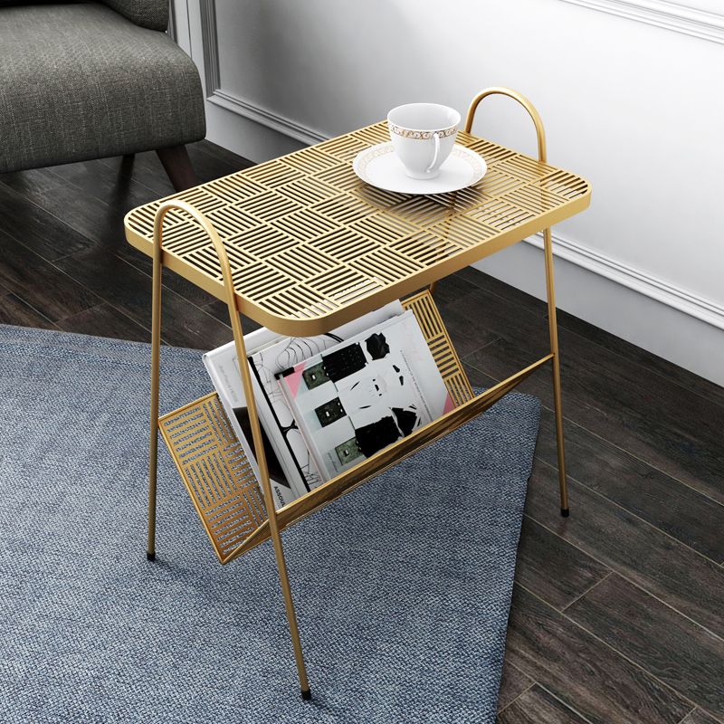 22.8" Tall Rectangle Top Side Table Iron Sled Base End Table with Magazine Holder