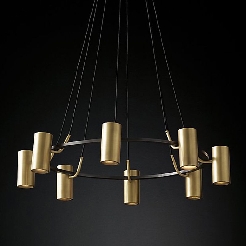 Circle Living Room Spotlight Chandelier Metal 8-Head Contemporary Hanging Pendant Light in Gold