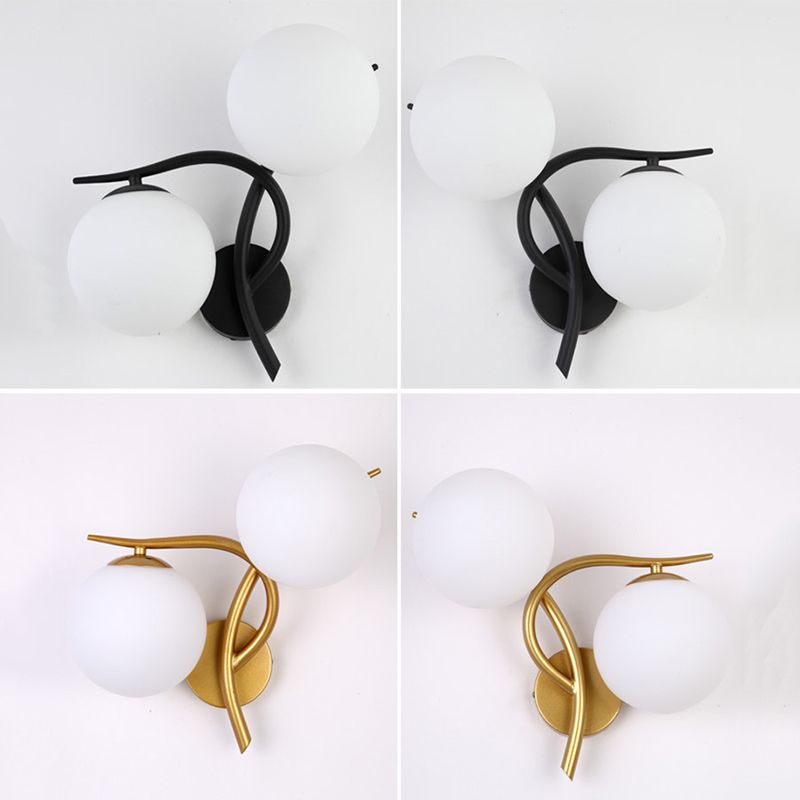 2-Light Glass Wall Lamp in Modern Creative Style Wrought Iron Wall Sconce for Interior Spaces