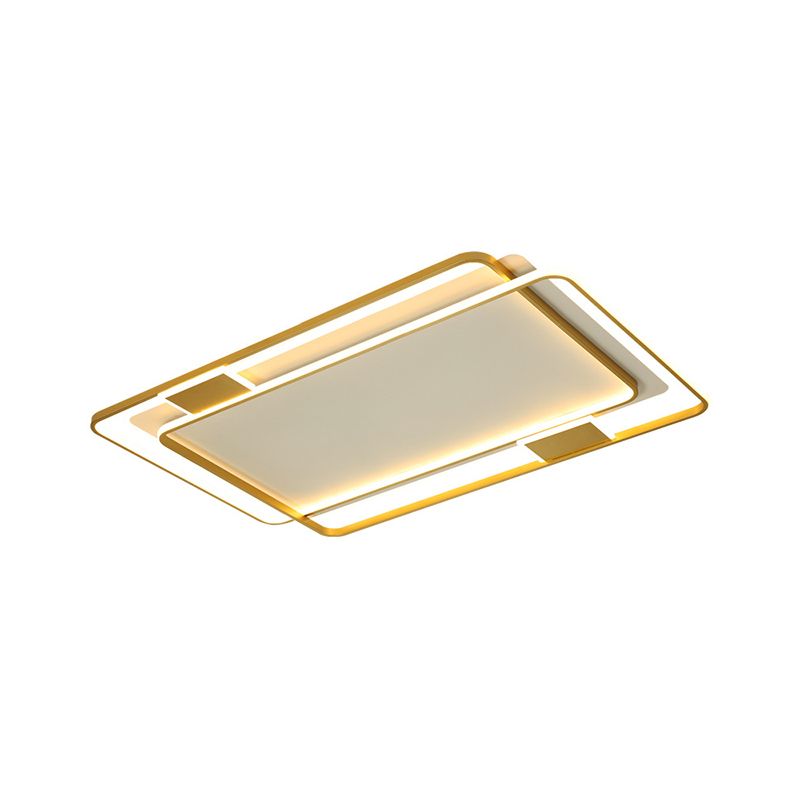 Double Square/Rectangle Parlor Ceiling Lamp Metal Minimalist LED Flush Mount Light in Gold, Warm/White Light