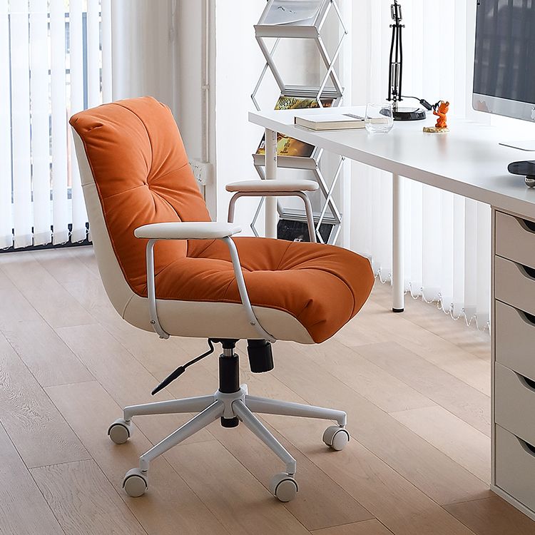 Padded Arms Swivel Office Chair Modern Mid Back Tufted Desk Chair