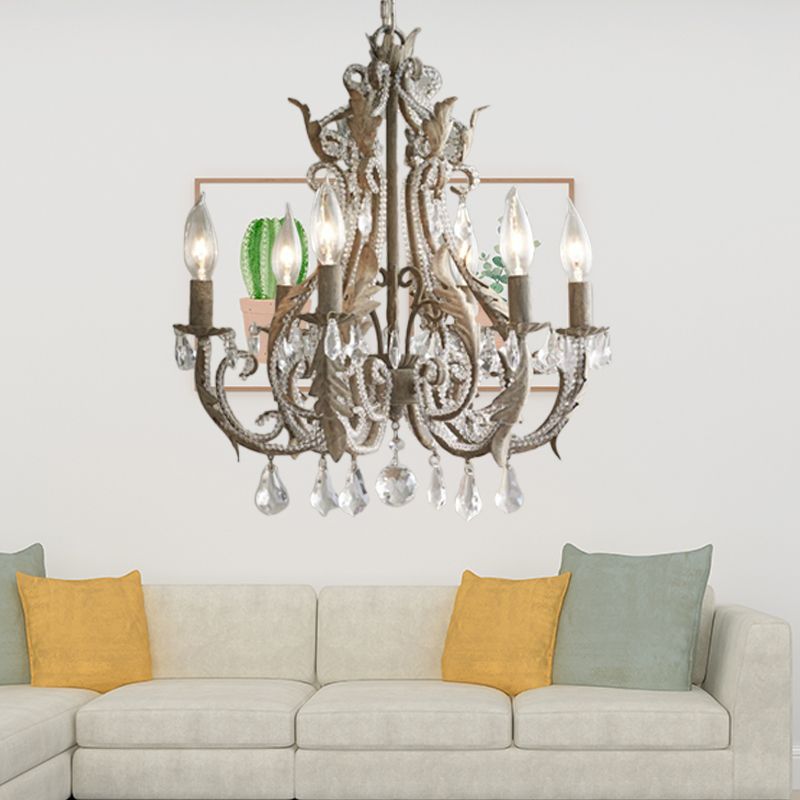 Grey/White Spur Chandelier Modern 5/6 Heads Crystal Ceiling Pendant Light for Living Room