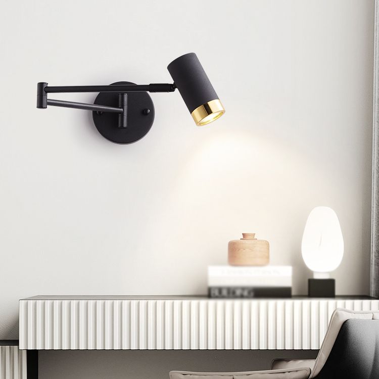 Modern Artistic Adjustable Wall Lamp Lacquered Iron Cylindrical Wall Light with Aluminium Shade