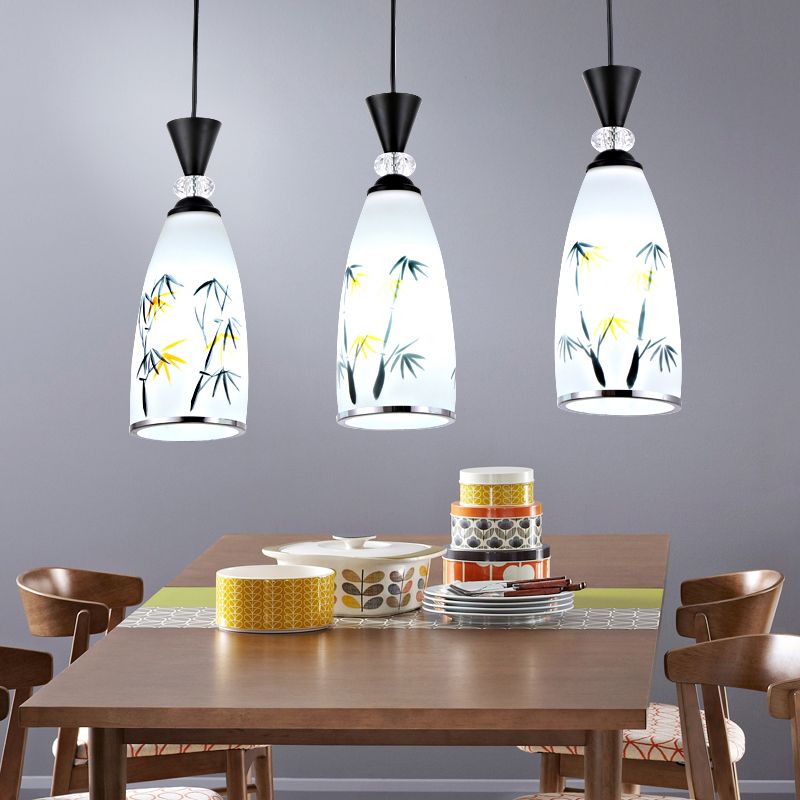 Modern Style Pendant Light Print Glass Shade Suspension Light for Dining Room
