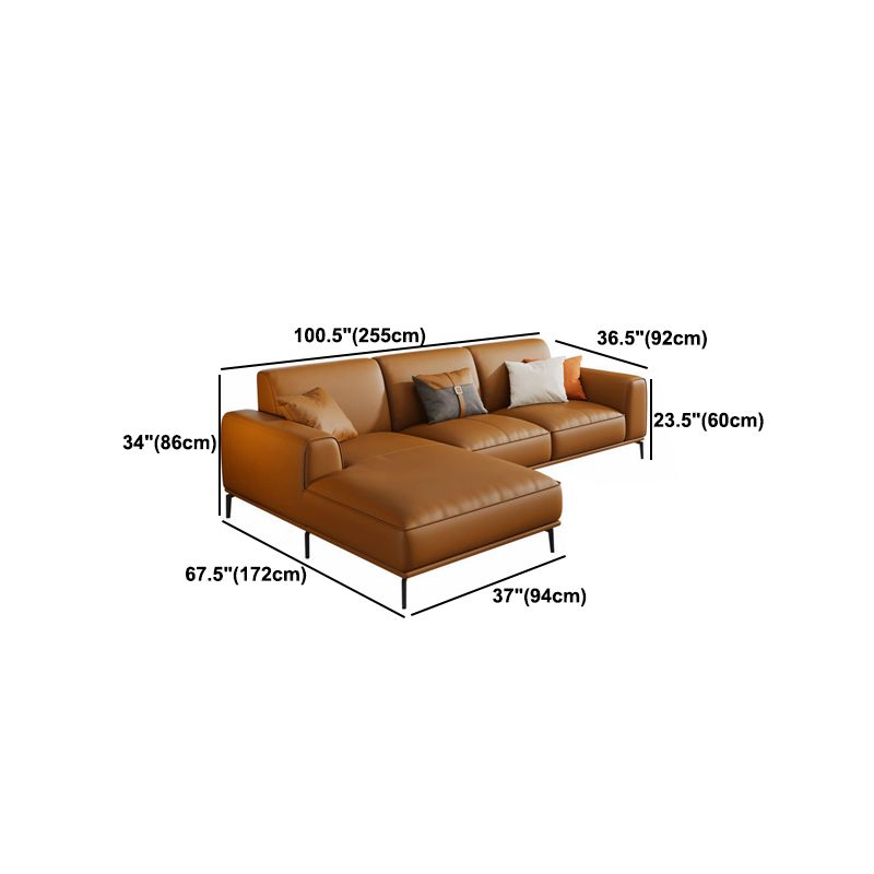 Tan Genuine Leather Sectional/Sofa Square Arm Sectional for Apartment